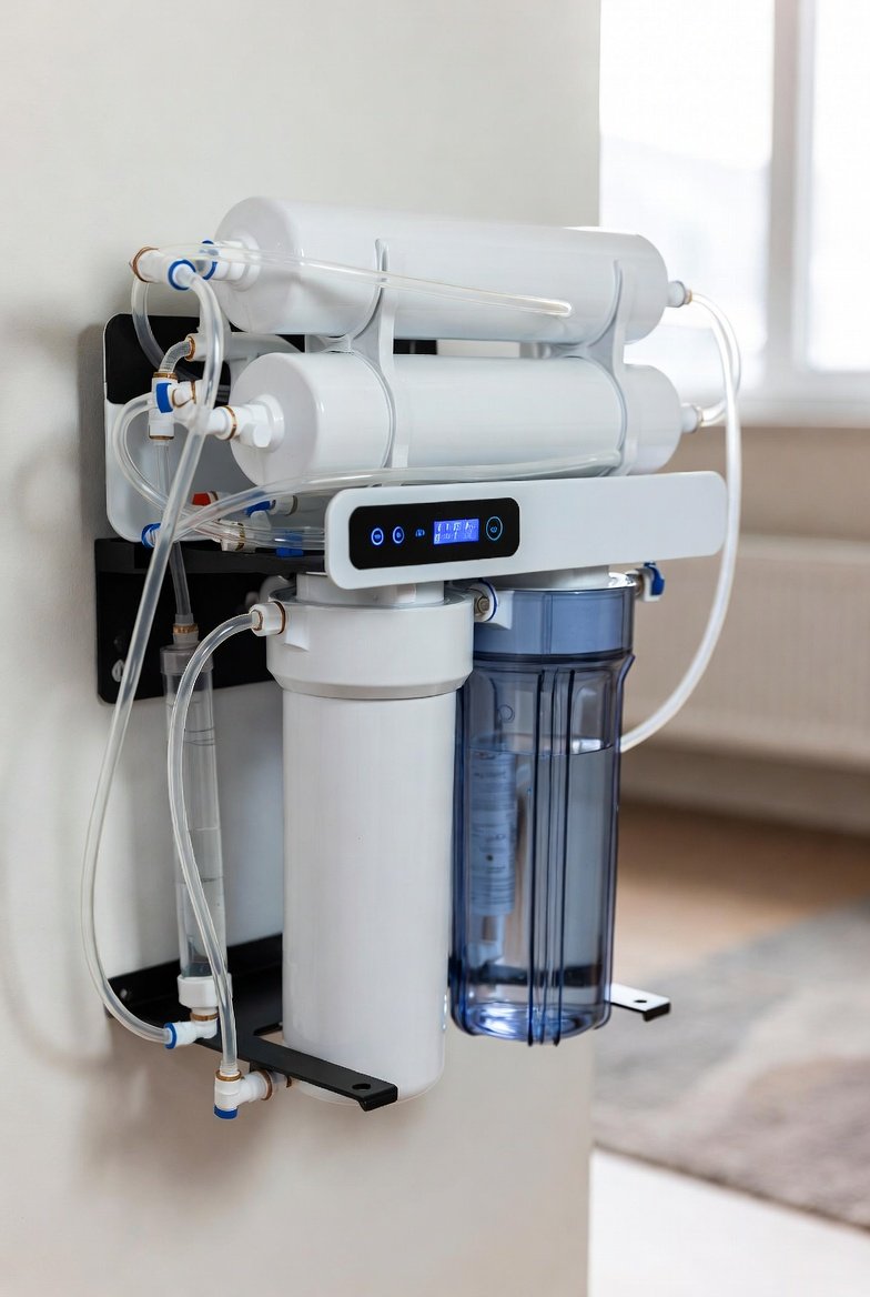 Labeled diagram: under-sink RO system components