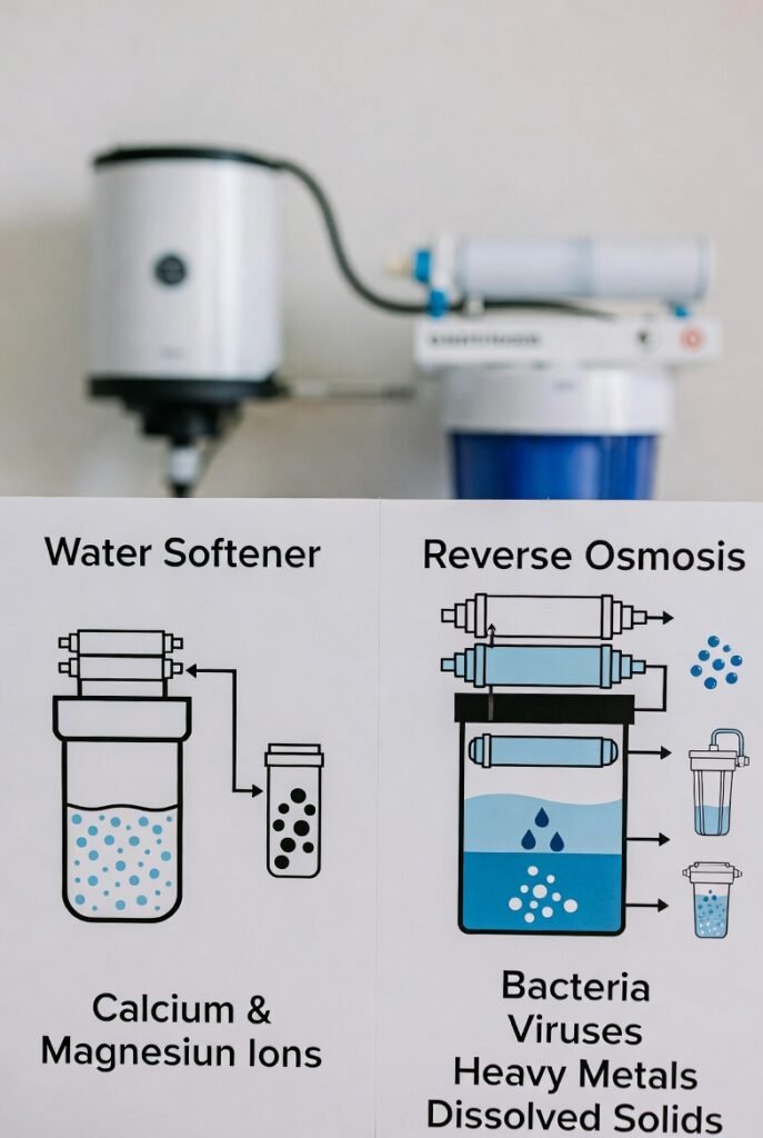 “Saltless water softener vs conditioner terminology comparison chart”